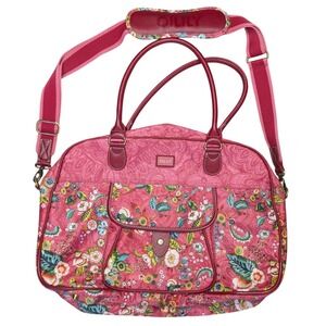 Oilily Pink Paisley Floral Print Carry All Bag Shoulder Strap Metal Feet